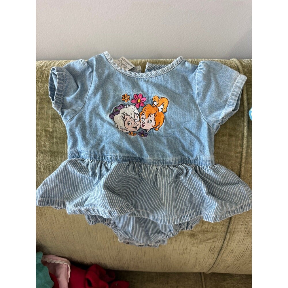 1997 Warner Bros. baby girl's denim and striped-ruffle romper The Flintstones